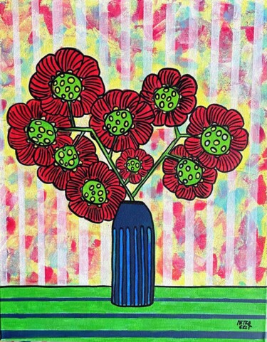 Painting titled "Red flowers" by Metka Gelt, Original Artwork, Acrylic