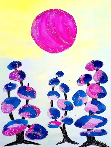 Pintura intitulada "Pink sun" por Metka Gelt, Obras de arte originais, Tinta
