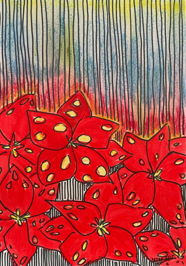 Картина под названием "Red flowers- hawaii" - Metka Gelt, Подлинное произведение искусства, Акрил