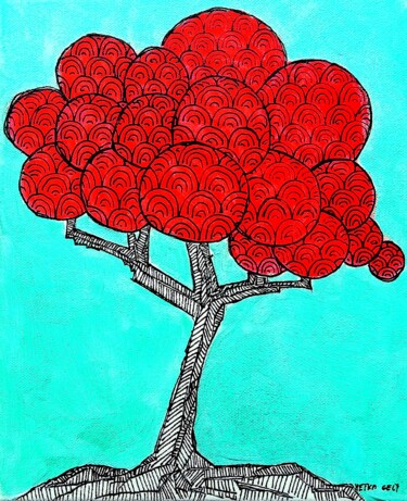 Peinture intitulée "Little tree no.1" par Metka Gelt, Œuvre d'art originale, Acrylique