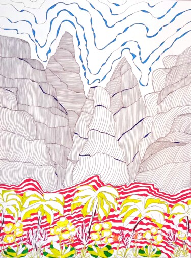 Drawing titled "Fantasy Island No. 1" by Metka Gelt, Original Artwork, Pigments