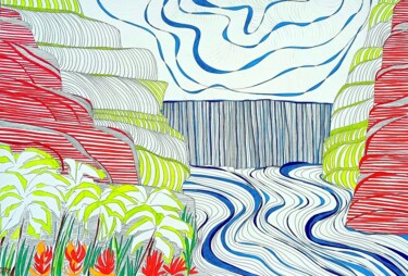 Dessin intitulée "Fantasy Island No. 2" par Metka Gelt, Œuvre d'art originale, Pigments
