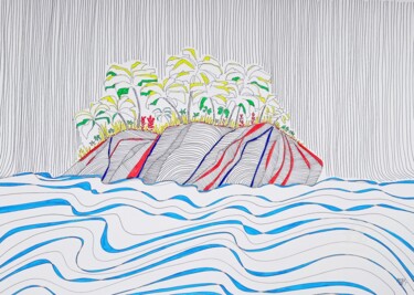 Desenho intitulada "Fantasy Island No. 3" por Metka Gelt, Obras de arte originais, Pigmentos