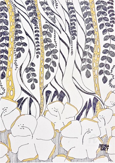 Zeichnungen mit dem Titel "Landscape in gold n…" von Metka Gelt, Original-Kunstwerk, Marker