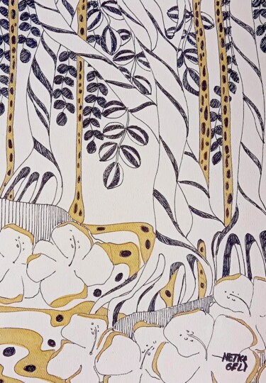 Zeichnungen mit dem Titel "Landscape in gold n…" von Metka Gelt, Original-Kunstwerk, Marker