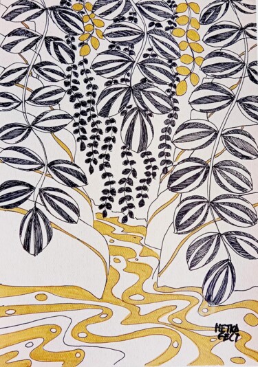 Рисунок под названием "Landscape in gold n…" - Metka Gelt, Подлинное произведение искусства, Маркер
