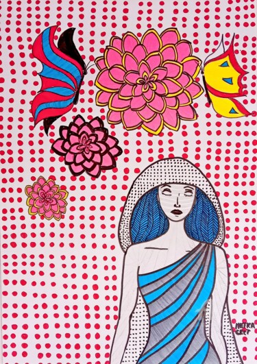 Drawing titled "Lost in thoughts" by Metka Gelt, Original Artwork, Marker