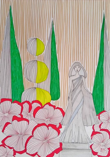 Zeichnungen mit dem Titel "Silence" von Metka Gelt, Original-Kunstwerk, Marker