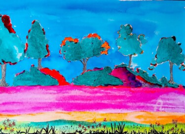 Dessin intitulée "Ink landscape" par Metka Gelt, Œuvre d'art originale, Encre