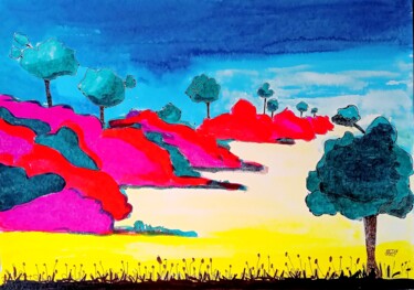 Картина под названием "Ink landscape 3" - Metka Gelt, Подлинное произведение искусства, Чернила