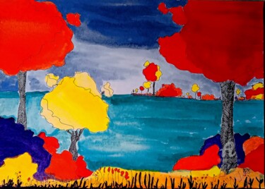 Картина под названием "Ink landscape 4" - Metka Gelt, Подлинное произведение искусства, Чернила