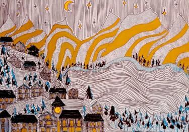 Desenho intitulada "Village in the Alps" por Metka Gelt, Obras de arte originais, Tinta