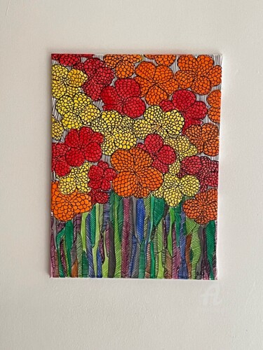 Peinture intitulée "Marigolds" par Metka Gelt, Œuvre d'art originale, Acrylique