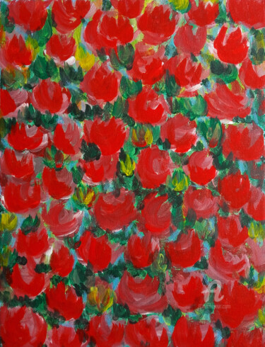 Painting titled "Roses in garden" by Metka Gelt, Original Artwork, Acrylic