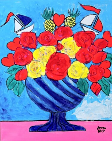 Painting titled "Summer bouquet" by Metka Gelt, Original Artwork, Acrylic