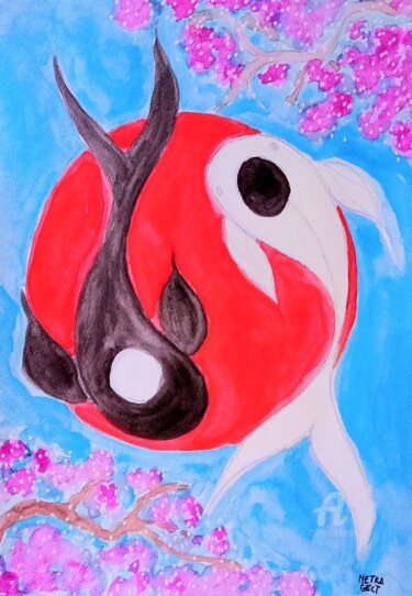 Ζωγραφική με τίτλο "Yin and yang" από Metka Gelt, Αυθεντικά έργα τέχνης, Ακουαρέλα