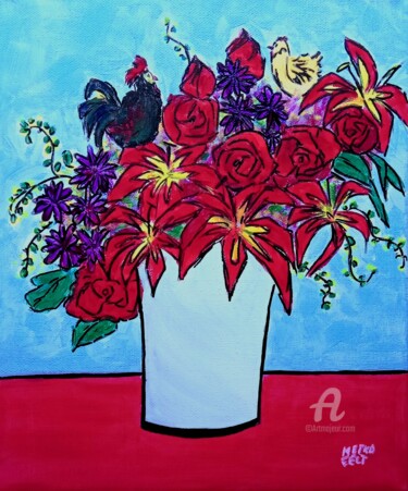 Картина под названием "Country bouquet" - Metka Gelt, Подлинное произведение искусства, Акрил