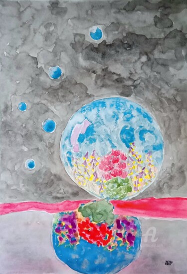 Pintura intitulada "Raindrop" por Metka Gelt, Obras de arte originais, Aquarela