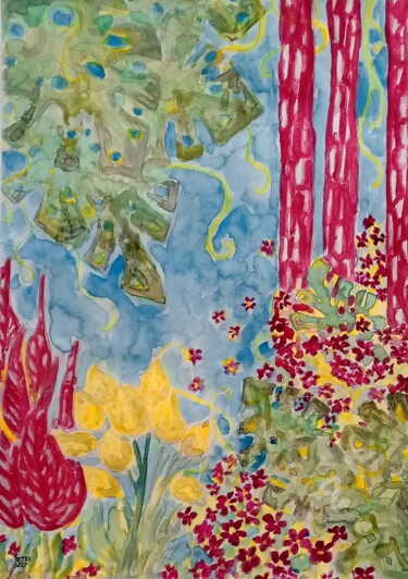 Pintura titulada "Boho jungle" por Metka Gelt, Obra de arte original, Acuarela