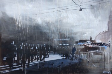 Painting titled "Hoejbroplads" by Mette Fabricius, Original Artwork, Acrylic Mounted on Wood Panel