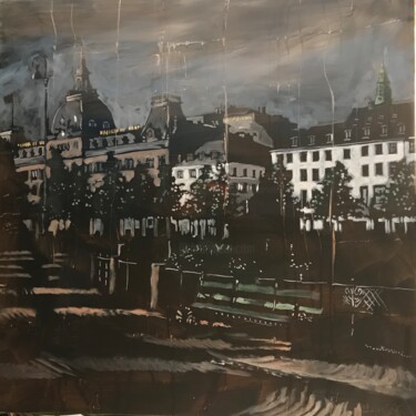 Painting titled "Magasin du Nord" by Mette Fabricius, Original Artwork, Acrylic Mounted on Wood Panel