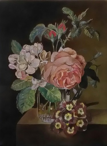 Peinture intitulée "Натюрморт с цветами" par Ekaterina Mets, Œuvre d'art originale, Huile Monté sur Châssis en bois