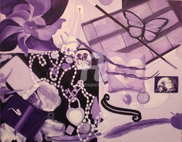 Schilderij getiteld "Collage in Purple" door Mary Vaux Hansen, Origineel Kunstwerk, Olie
