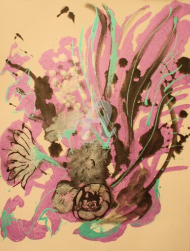 Peinture intitulée "Abstract Floral I -…" par Mary Vaux Hansen, Œuvre d'art originale, Encre