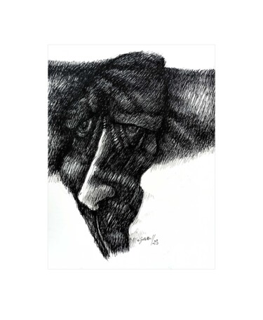 Рисунок под названием "Le côté gauche 83" - Meziane Boussaid, Подлинное произведение искусства, Шариковая ручка
