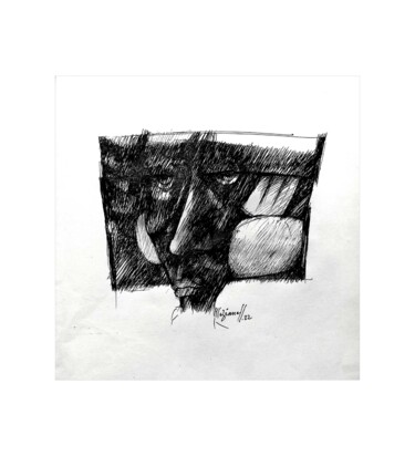 Drawing titled "Le côté gauche 67" by Meziane Boussaid, Original Artwork, Ballpoint pen