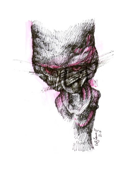 Drawing titled "Idée noire 14" by Meziane Boussaid, Original Artwork, Ink