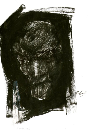 Drawing titled "Idée noire 13" by Meziane Boussaid, Original Artwork, Ink