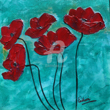 Painting titled "Red Poppies in the…" by Monica Fallini, Original Artwork, Acrylic