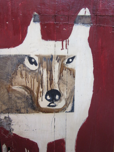 Peinture intitulée "loup-sur-porte-de-b…" par Marie Azema, Œuvre d'art originale