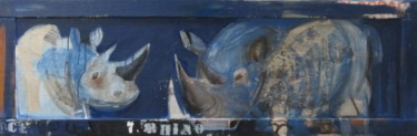 Ζωγραφική με τίτλο "Rhinocéros bleus" από Marie Azema, Αυθεντικά έργα τέχνης