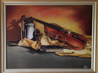 Painting titled "Le violon huile sur…" by Michel Feat, Original Artwork