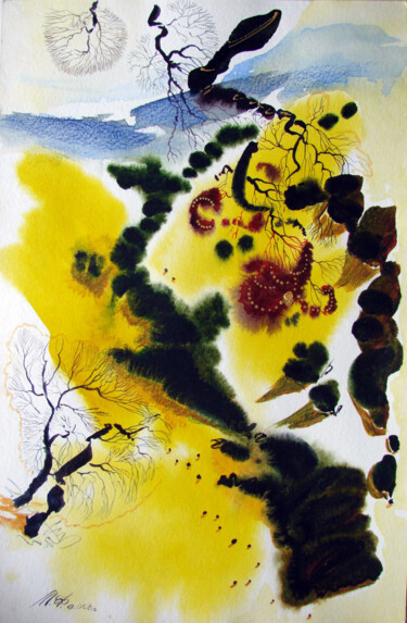 Dessin intitulée "Sun Valley" par Mikhail Fedotov, Œuvre d'art originale, Aquarelle