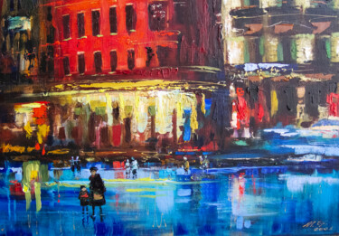 The street after the rain. Malerei mit dem Titel "The street after th…" von Mikhail Fedotov, Original-Kunstwerk, Öl