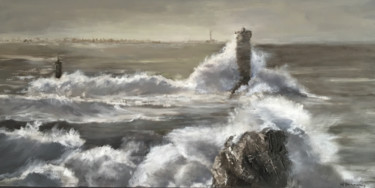 Peinture intitulée "phare-de-la-vieille…" par Marie-Françoise Durnerin, Œuvre d'art originale, Huile