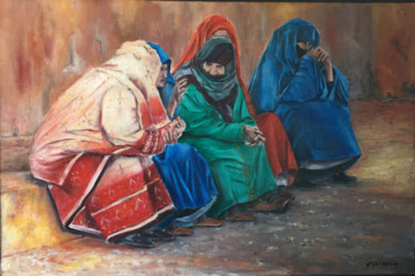 Painting titled "Bavardages du soir" by Marie-Françoise Durnerin, Original Artwork, Oil