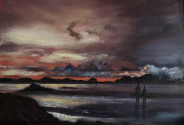 Painting titled "Coucher de soleil" by Marie-Françoise Durnerin, Original Artwork, Oil