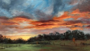 Peinture intitulée "coucher de soleil -…" par Marie-Françoise Durnerin, Œuvre d'art originale, Huile