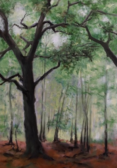 Painting titled "Sous-bois en forêt…" by Marie-Françoise Durnerin, Original Artwork, Oil