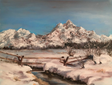 Peinture intitulée "paysage de neige" par Marie-Françoise Durnerin, Œuvre d'art originale, Huile