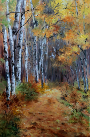 Peinture intitulée "Sous-bois en automne" par Marie-Françoise Durnerin, Œuvre d'art originale, Huile