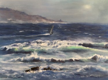 Peinture intitulée "Surfer en Corse" par Marie-Françoise Durnerin, Œuvre d'art originale, Huile