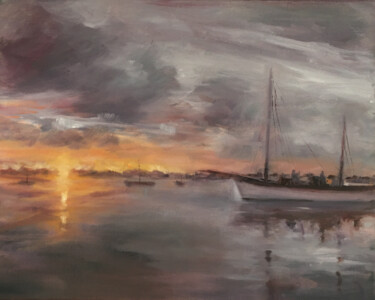 Painting titled "Coucher de soleil e…" by Marie-Françoise Durnerin, Original Artwork, Oil