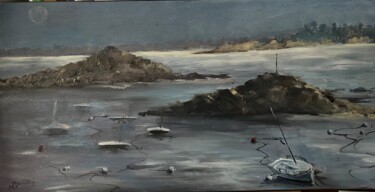 Peinture intitulée "Bateaux à marée bas…" par Marie-Françoise Durnerin, Œuvre d'art originale, Huile Monté sur Châssis en bo…