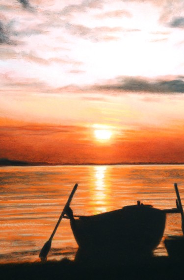 Coucher de soleil Dessin intitulée "Coucher de soleil" par Marie-Françoise Le Néen, Œuvre d'art originale, Pastel