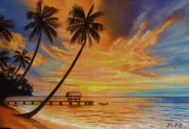 Coucher de soleil dans les îles Dessin intitulée "Coucher de soleil d…" par Marie-Françoise Le Néen, Œuvre d'art originale, Pastel